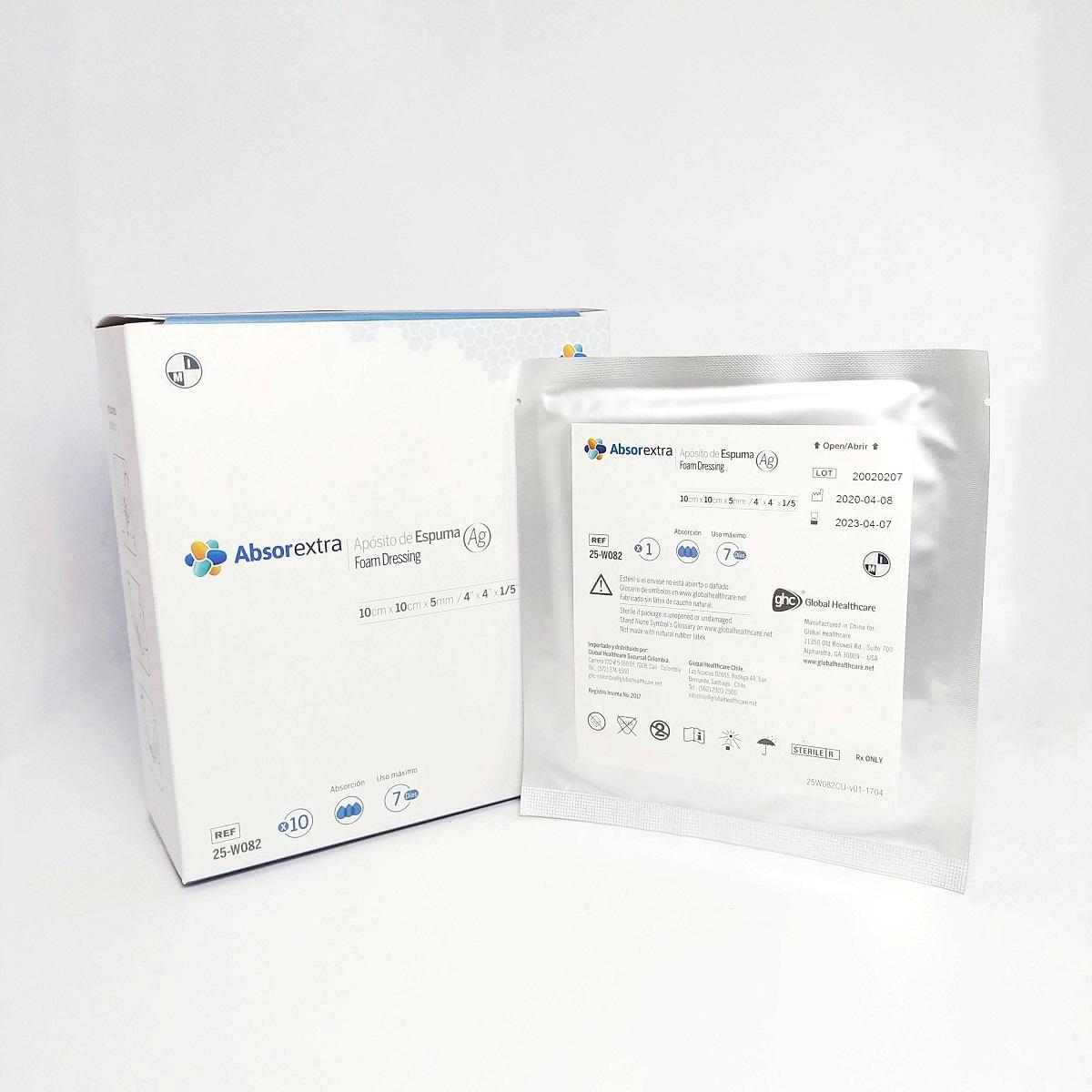 Apósito Espuma Hidrofílica con Plata 10×10 cm. Absorextra - 1 Unidad