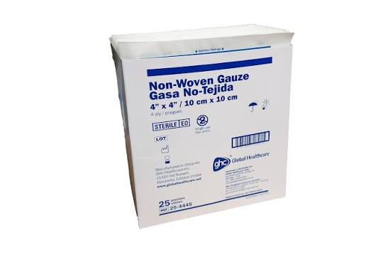 Gasa Esteril No Tejida 10 x 10 cm - Caja 25 unidades - regemeds chile